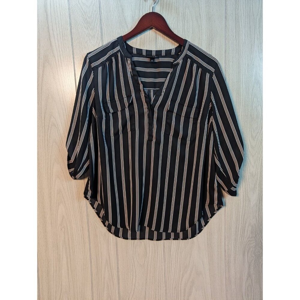 Torrid Harper Georgette Pullover 3/4 Sleeve Blouse Tunic Top Black White sz 00X